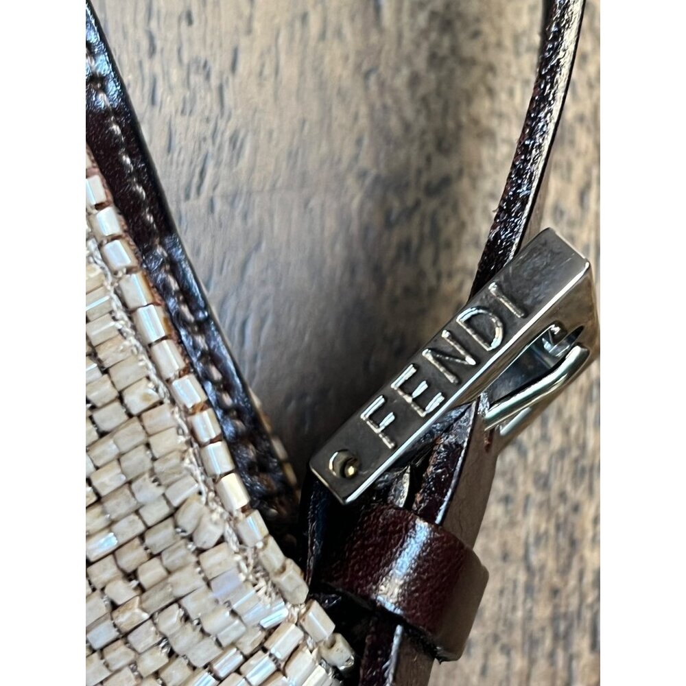 SOLD - Fendi Baguette Beaded Shoulder Bag Beige With Leather Strap & Buckle - Picture 10 of 16